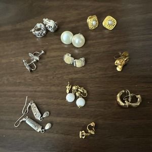 Lot (10) Vintage Clip On + Screw Back Earrings: Beaded Cluster Dangle More!